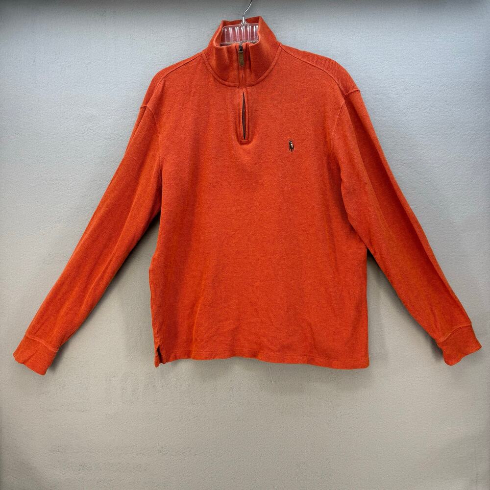 Polo Ralph Lauren Men's M Orange Estate Rib Long Sleeve Quarter Zip Pullover